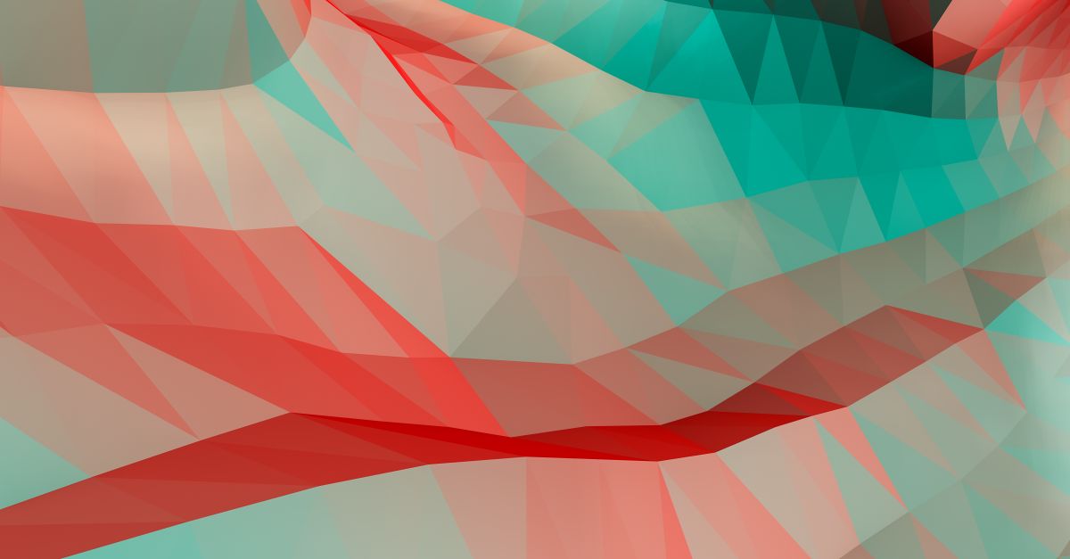 Vibrant abstract low poly background in teal and coral colors.