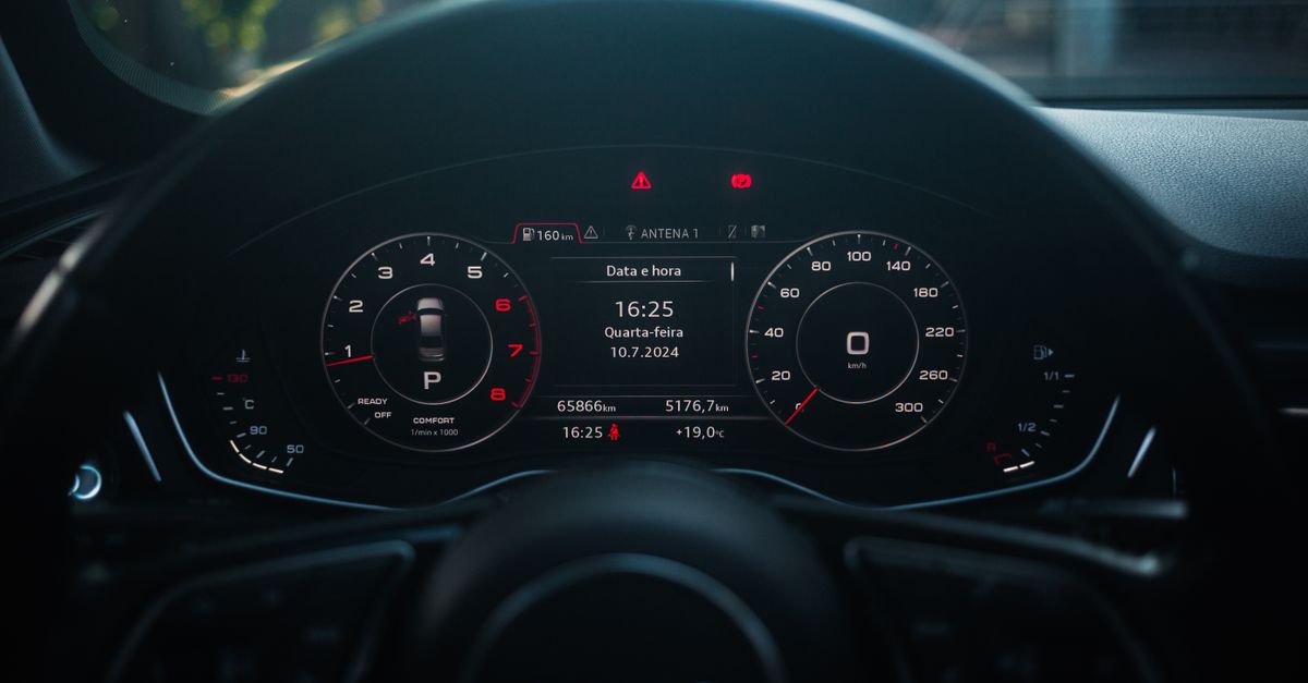 Dynamic shot of a modern car dashboard featuring a digital display and sleek design.