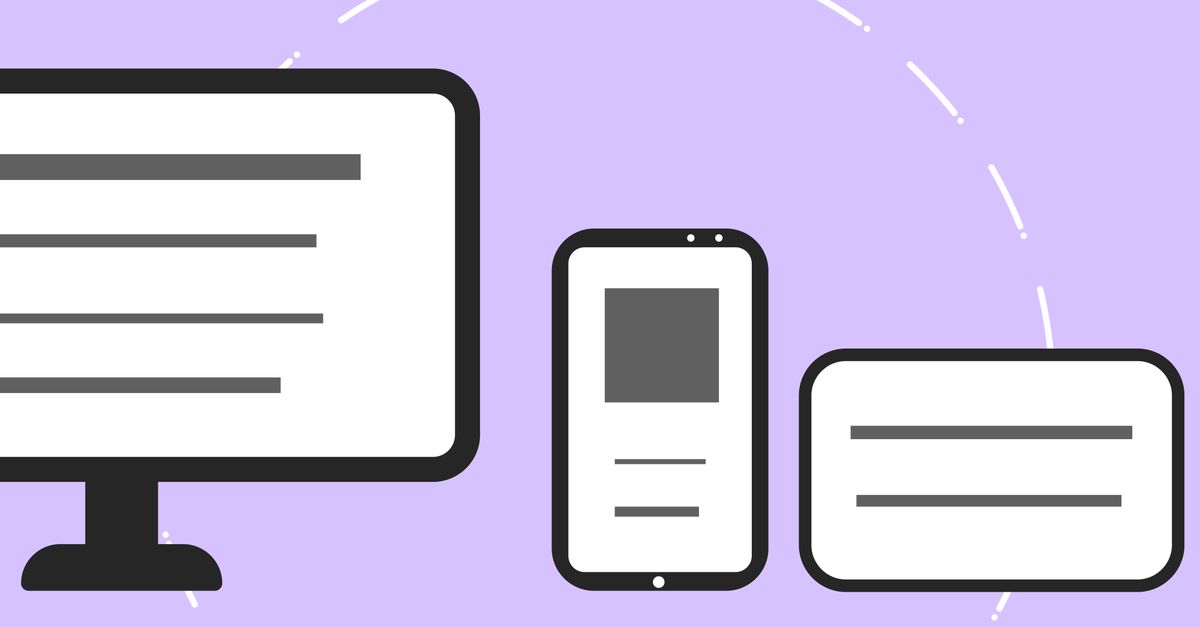 Vector icons with modern phone near computer monitor and credit card with gray lines on purple background