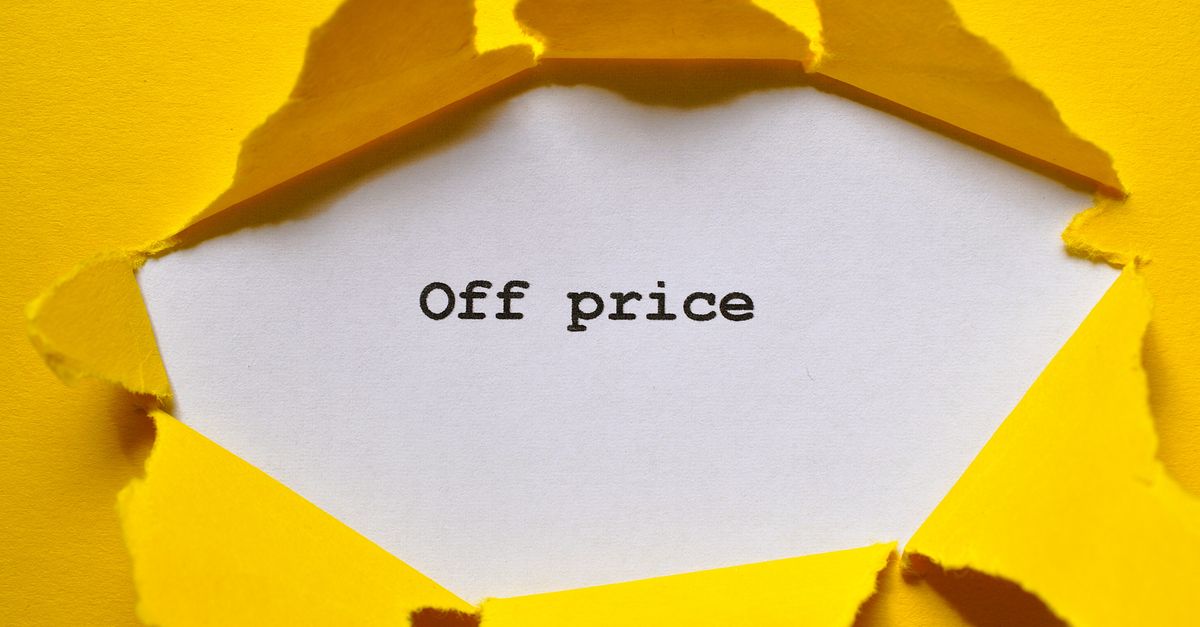 Bright yellow paper reveals 'Off Price' text, perfect for sales and promotions.