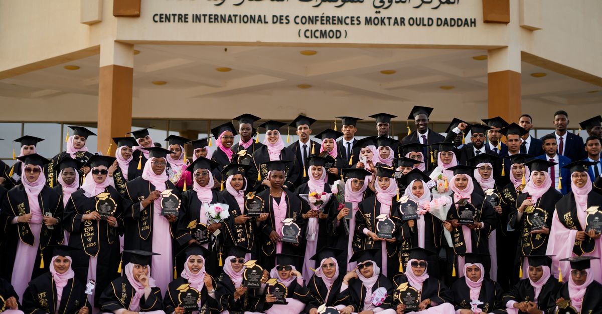 Excited graduates celebrating their ceremony at the Centre International des Conferences Moktar Ould Daddah.